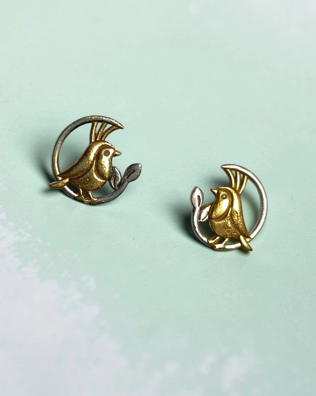 Golden Songbird Nature-Inspired Stud Earrings