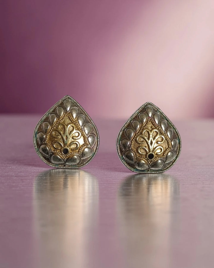 Artisanal Ira Dual-Tone Floral Leaf Studs Earrings