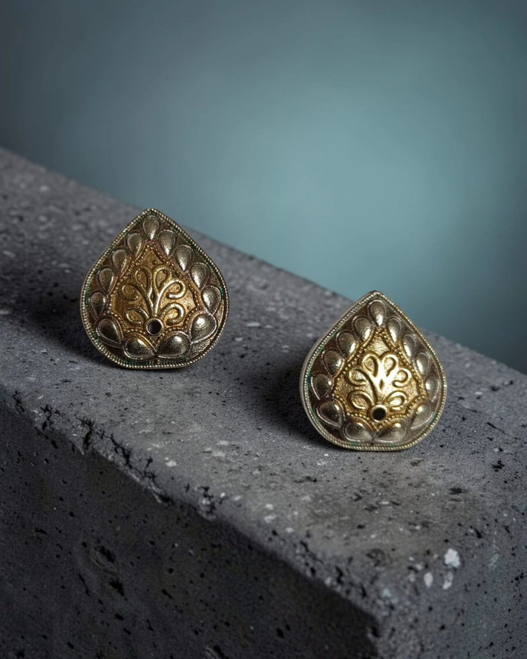 Artisanal Ira Dual-Tone Floral Leaf Studs Earrings