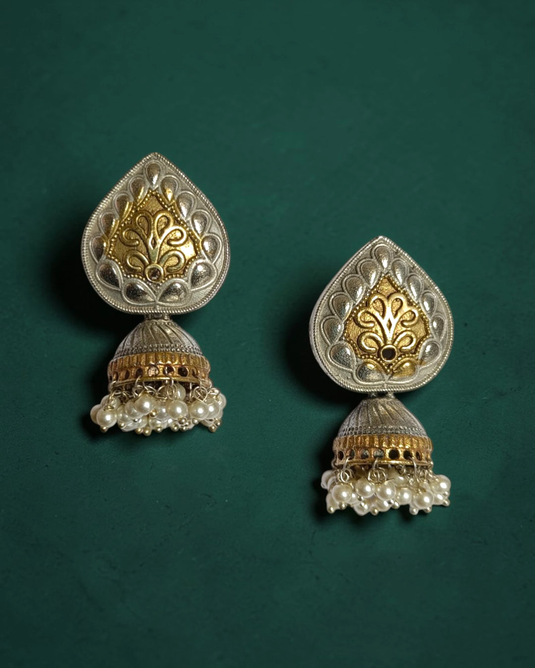 Vintage Avni Dual-Tone Leaf Stud Jhumka Earrings