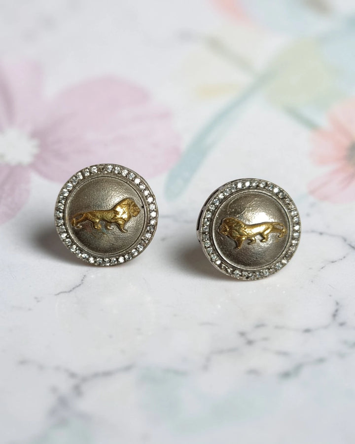 Regent Lion Embossed Dual-Tone Earrings