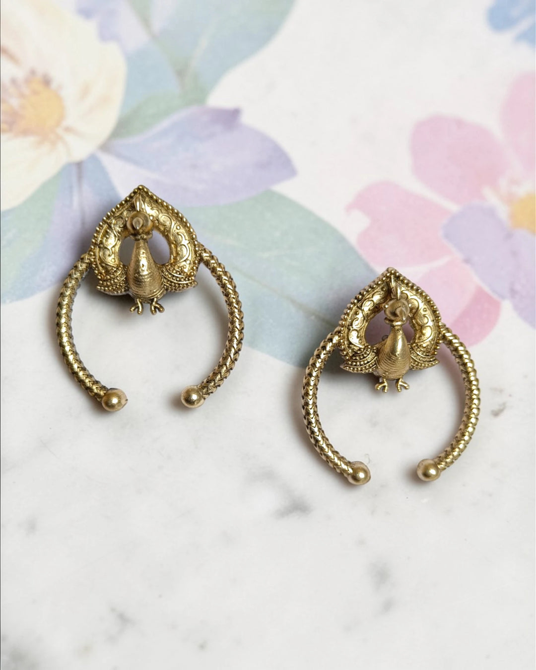 Antique Gold-Plated Peacock Lydia Dangle Earrings