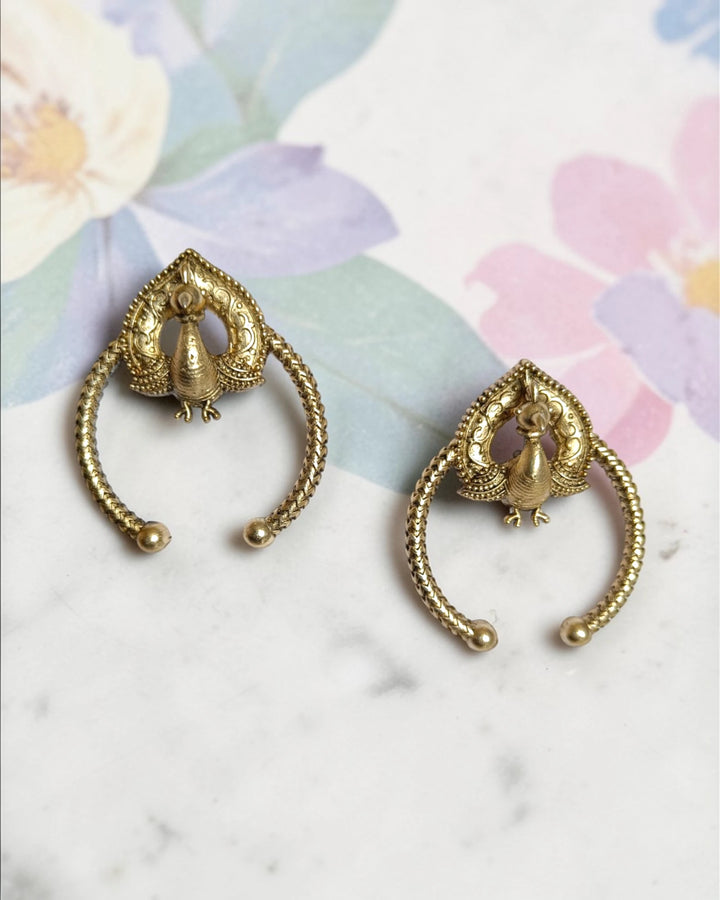 Antique Gold-Plated Peacock Lydia Dangle Earrings