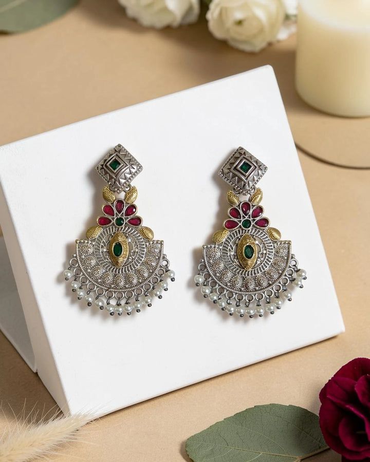 Daania dual tone silver oxidised chandbali earrings for women – ethnic jewellery by TelaNaari