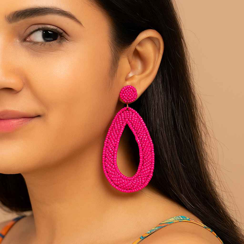 Tela Naari Handcrafted Beaded Teardrop Earrings – Elegant Statement Dangles - TelaNaari