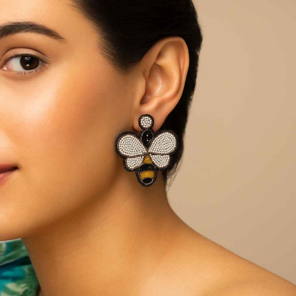 Tela Naari Handcrafted Bee Beaded Earrings – Nature-Inspired Statement Jewelry - TelaNaari