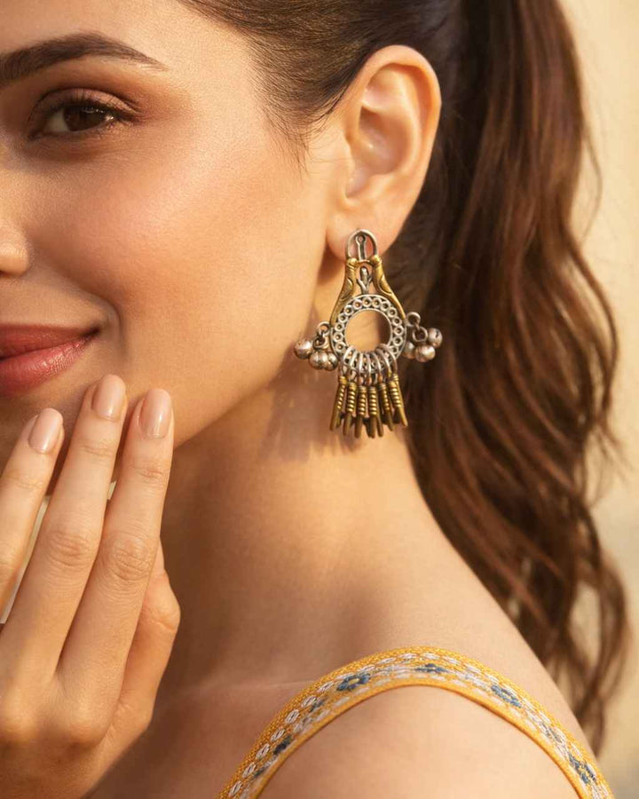 Silver Oxidised Dual Tone Earrings Nadia