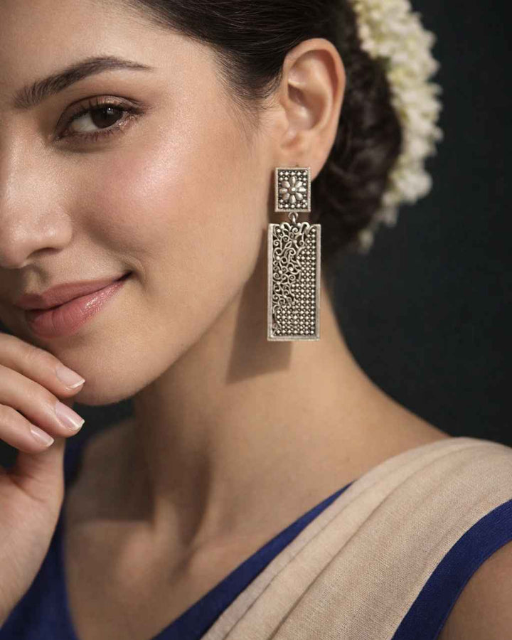 Bhavya Tear Drop Silver-Plated Earrings
