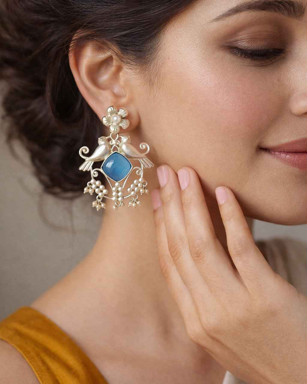 Twin Bird Silver Plated Earrings