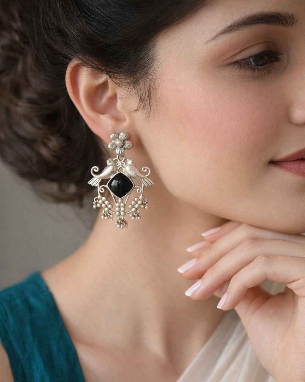 Twin Bird Silver Plated Earrings