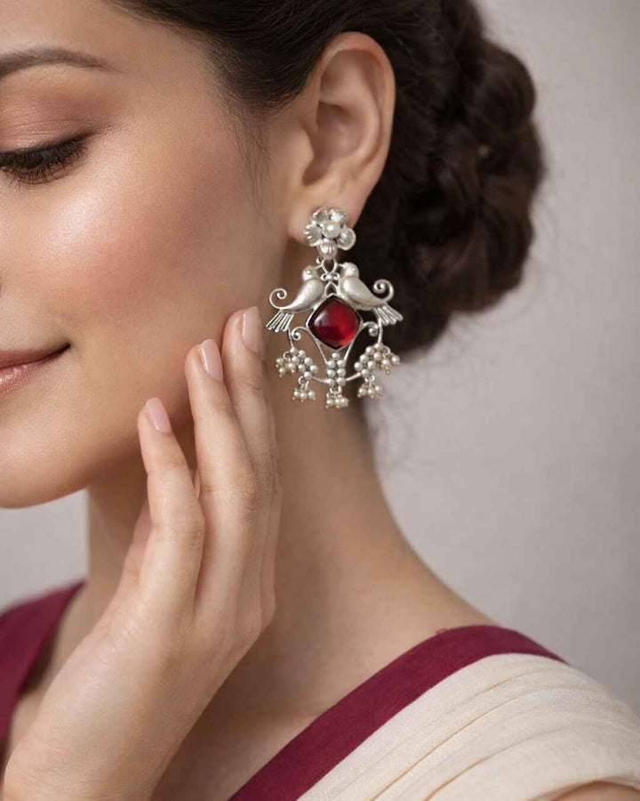 Twin Bird Silver Plated Earrings