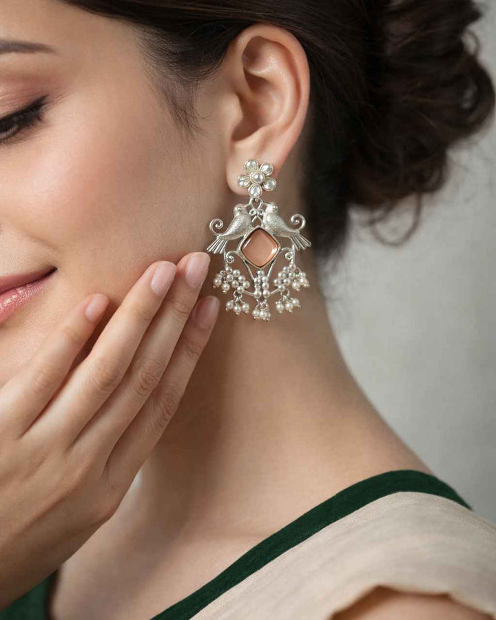 Twin Bird Silver Plated Earrings