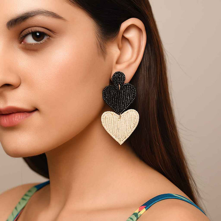 Tela Naari Handcrafted Heart Beaded Earrings - TelaNaari