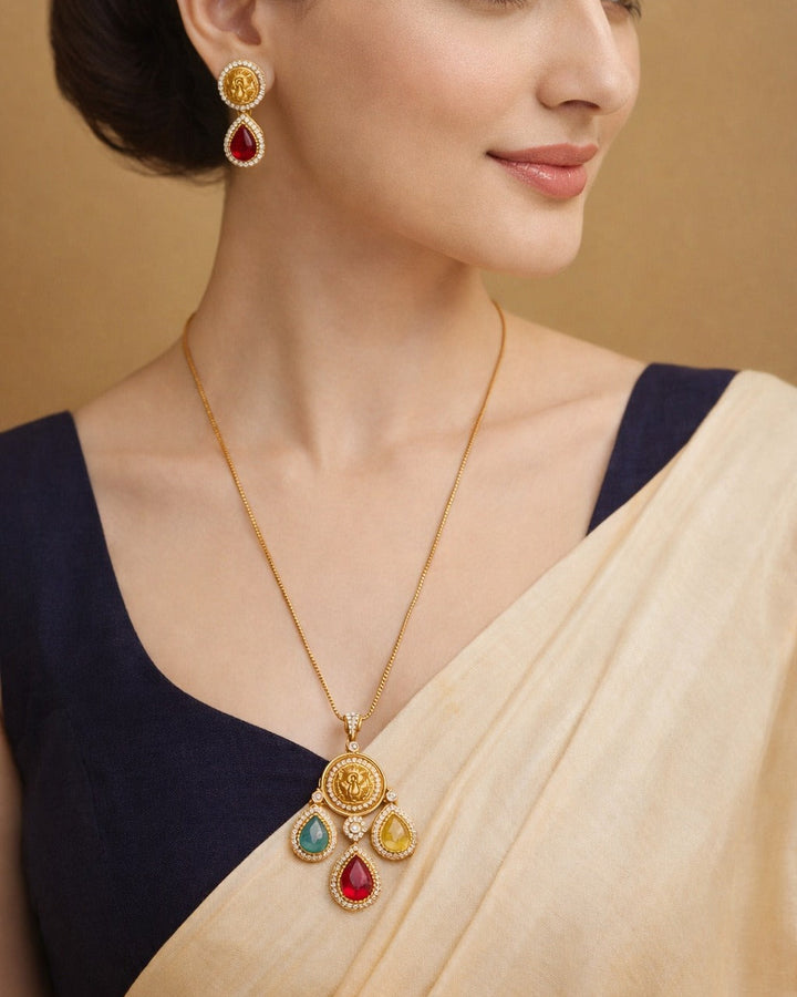 Gold-Plated Multicolor Stone Necklace Set