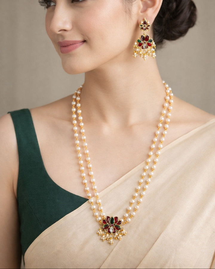 Traditional Elegant Pearl & Meenakari Pendant Necklace