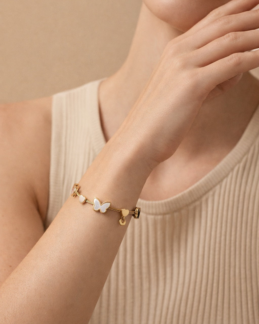 Anti-Tarnish Butterfly & Heart Bracelet