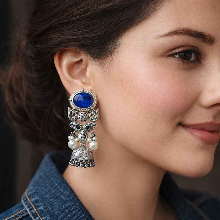 Bhavya Silver Oxidised Jhumka Earrings
