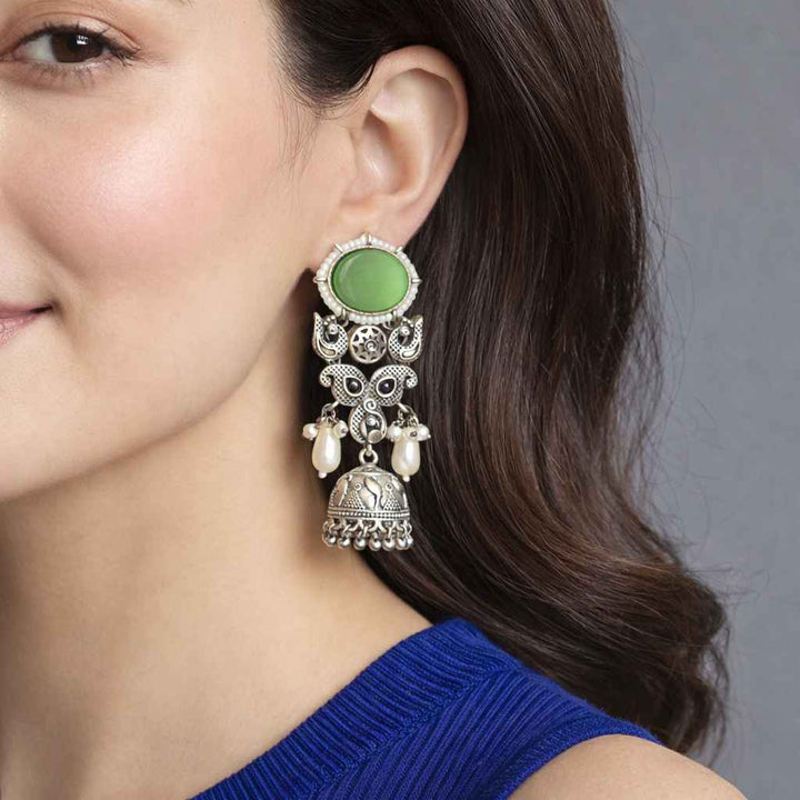 Bhavya Silver Oxidised Jhumka Earrings