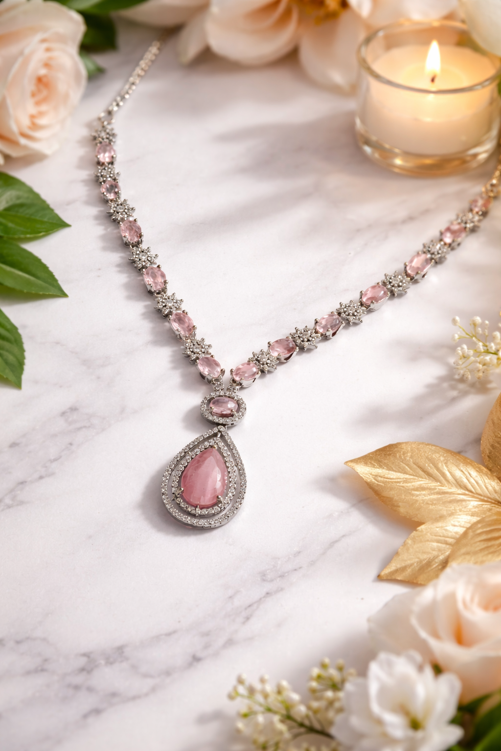 American Diamond Zirconia Layered Necklace Set Mia