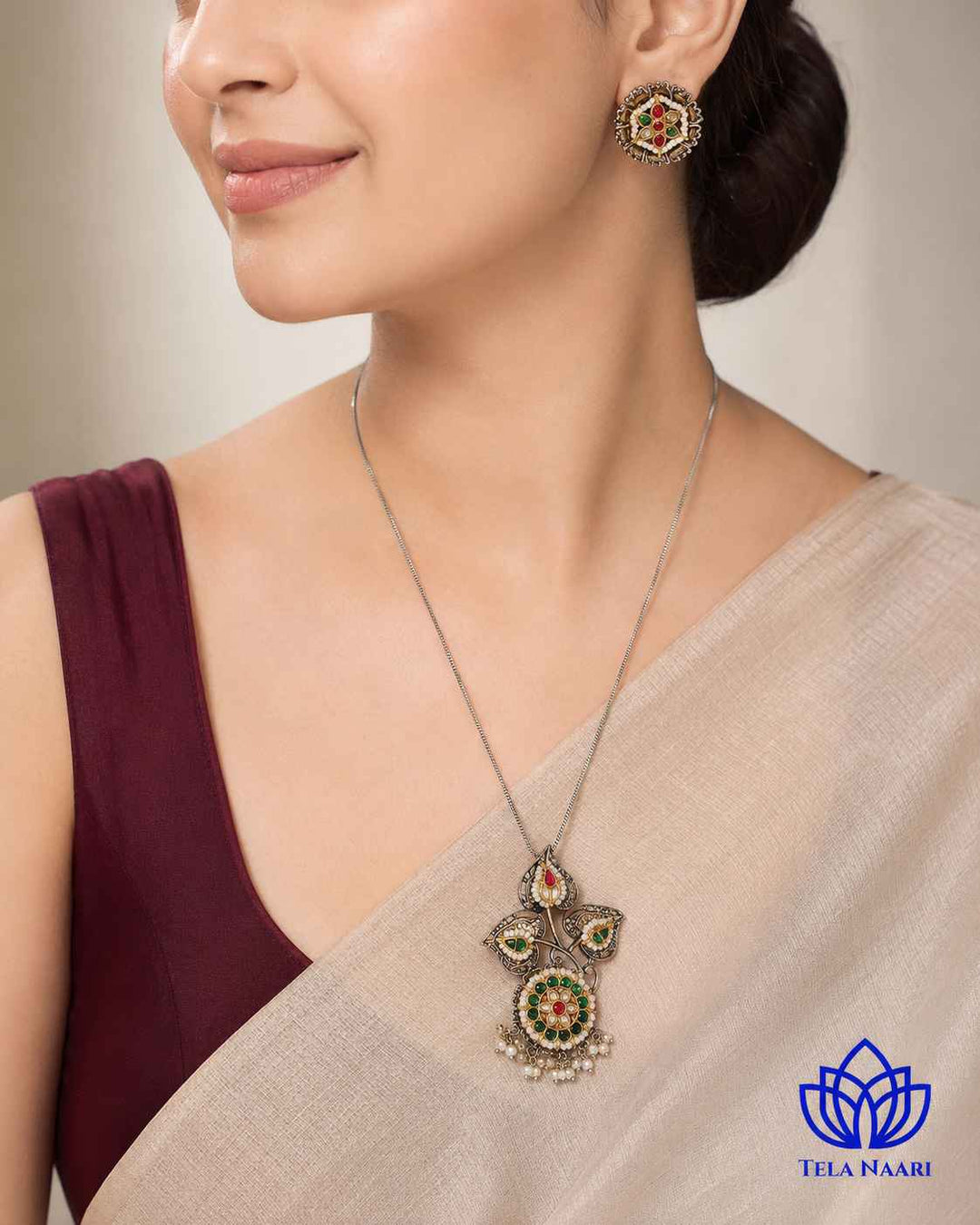Meenakshi Dual Tone Pachi Kundan Necklace Set