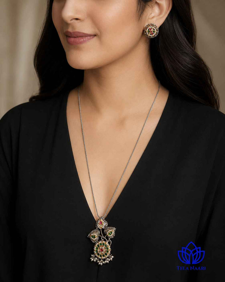 Meenakshi Dual Tone Pachi Kundan Necklace Set