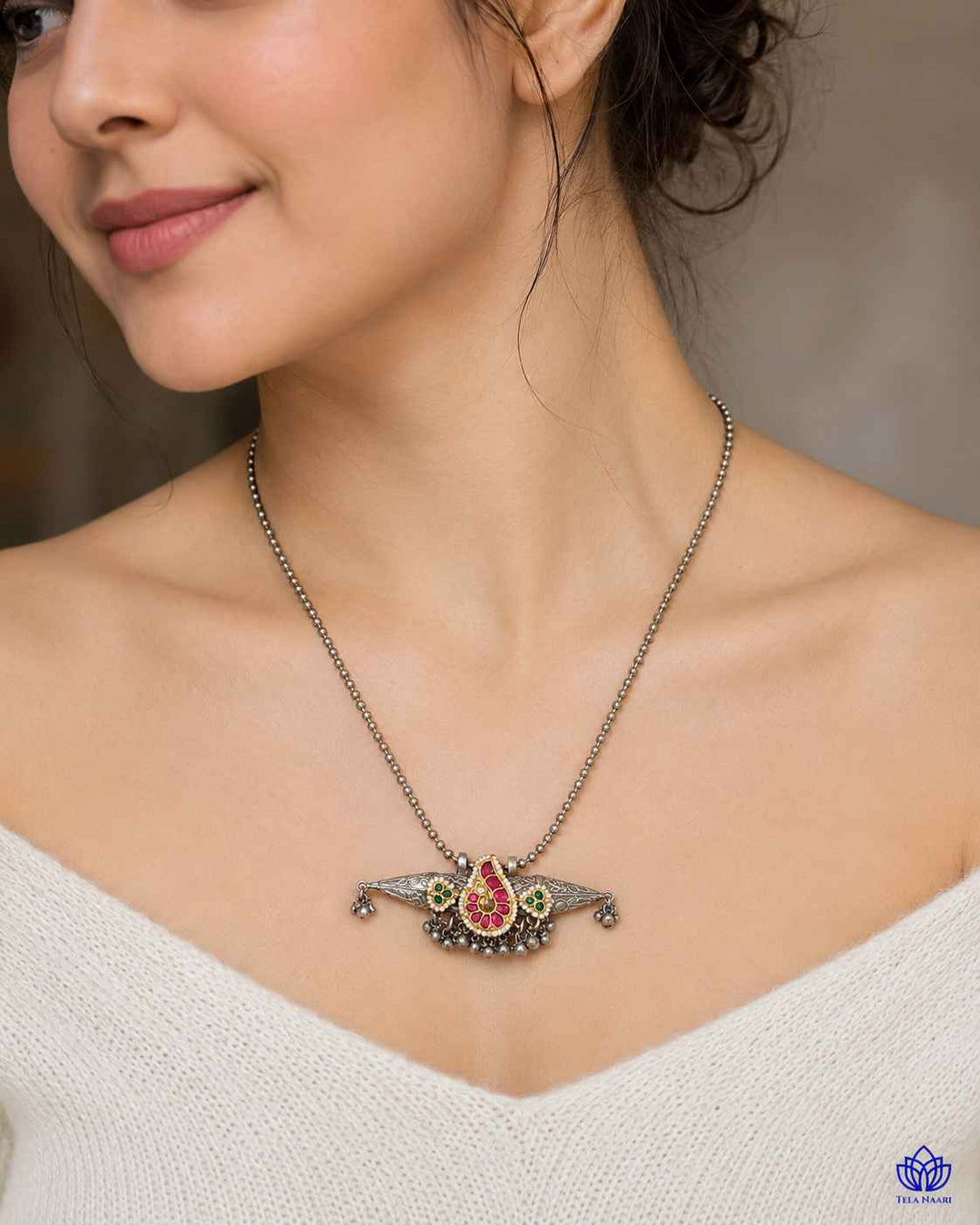 Indumati Pachi Kundan Dual Tone Necklace