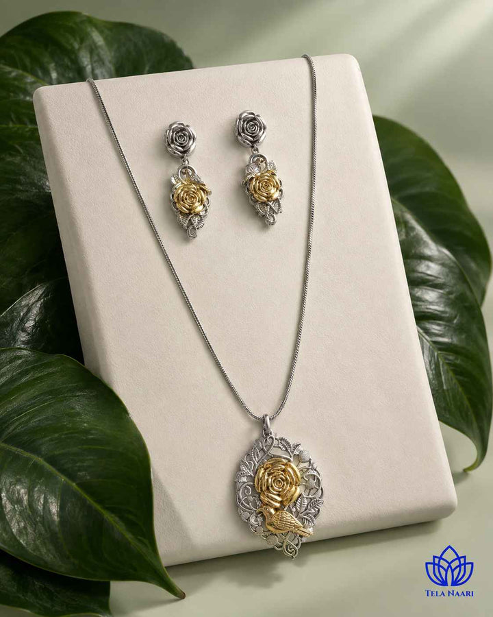 Kavya Dual Tone Rose Petal Necklace Set