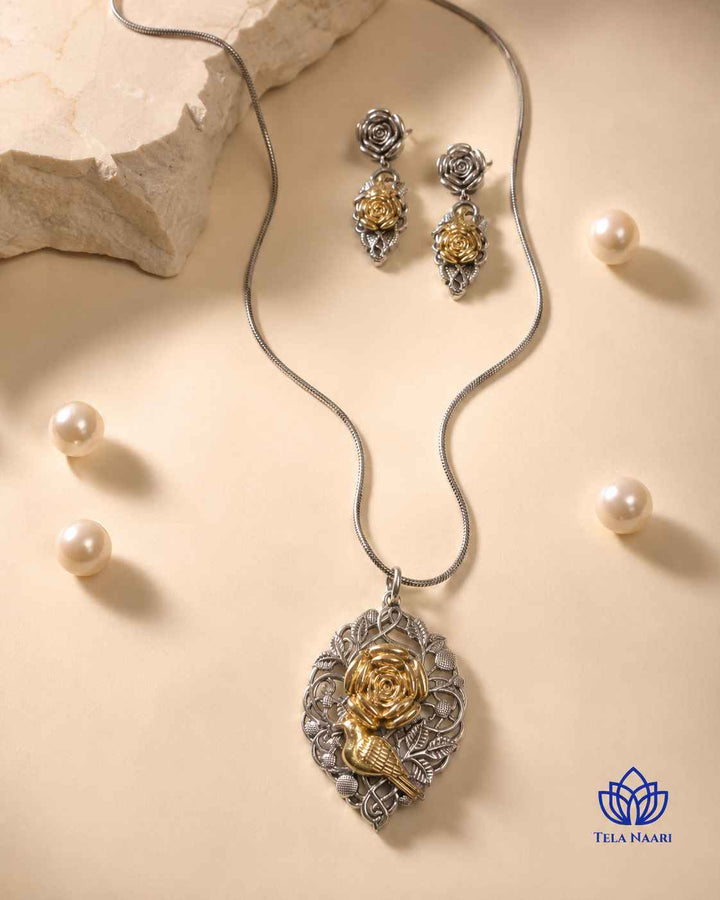 Kavya Dual Tone Rose Petal Necklace Set