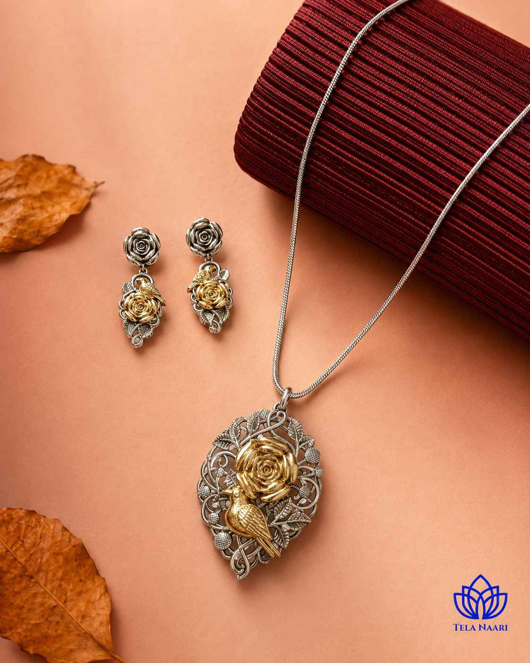 Kavya Dual Tone Rose Petal Necklace Set