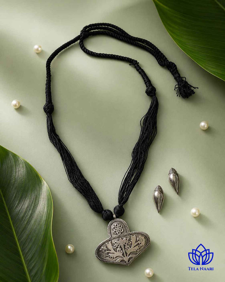 Atreyi Silver Plated Black Thread Necklace Set