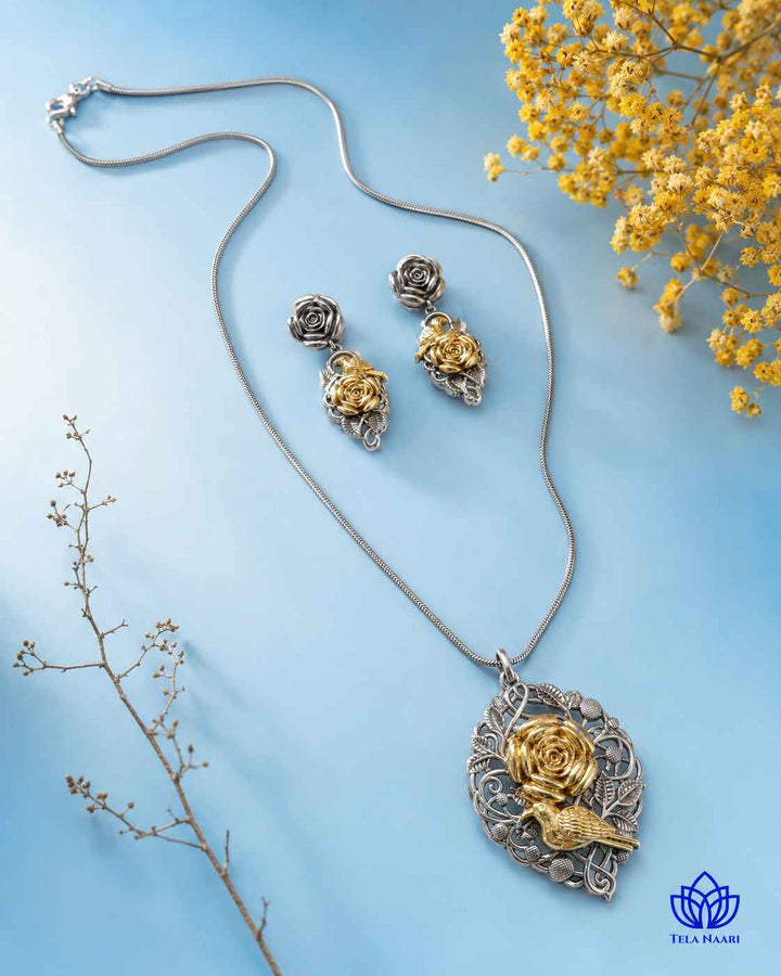 Kavya Dual Tone Rose Petal Necklace Set