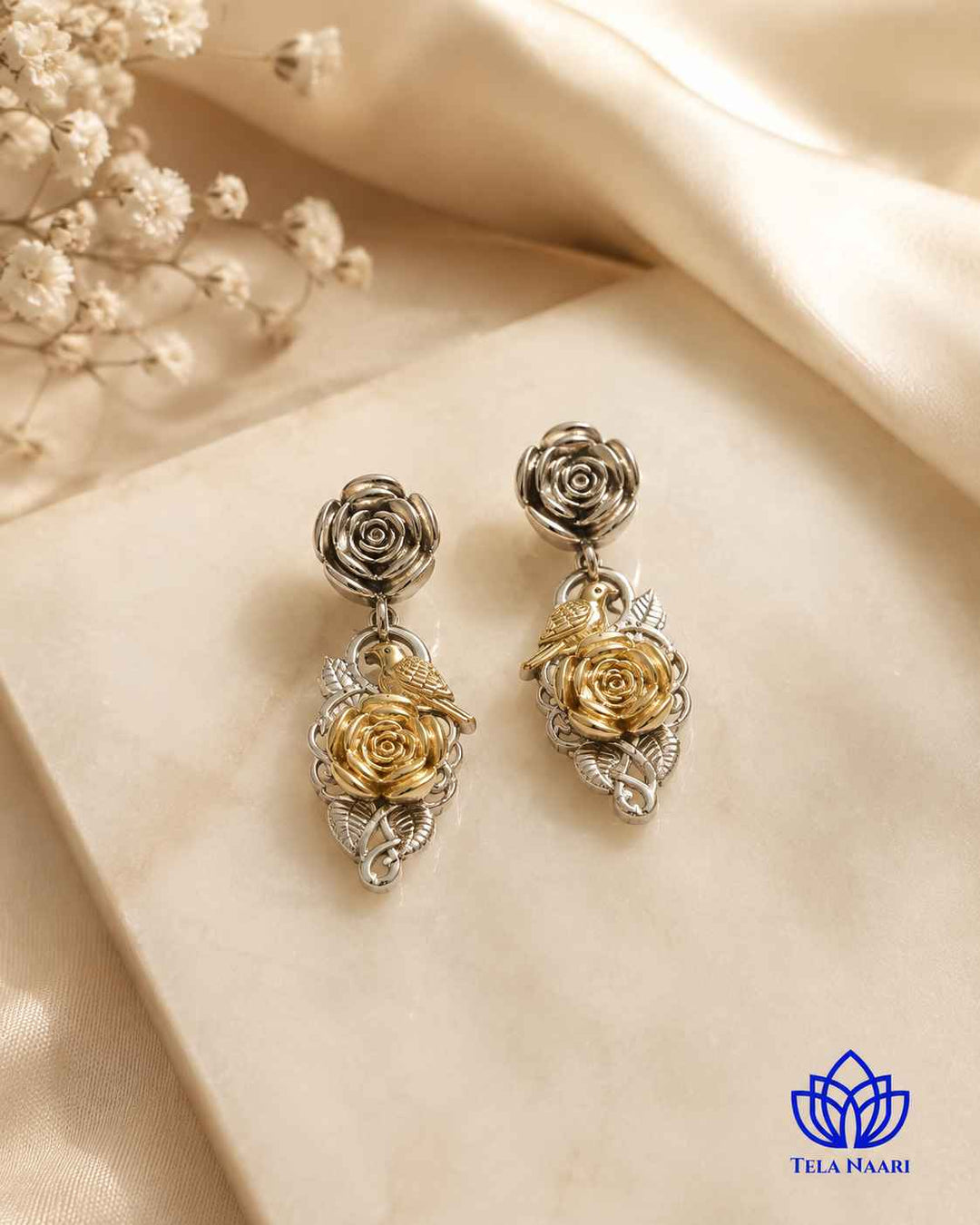 Kavya Dual Tone Rose Petal Necklace Set