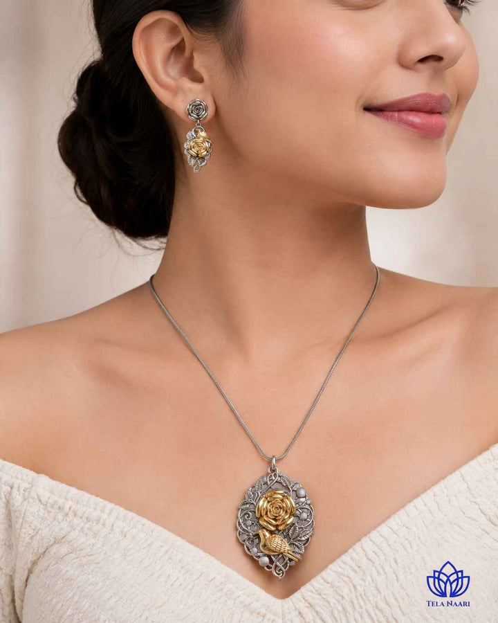 Kavya Dual Tone Rose Petal Necklace Set