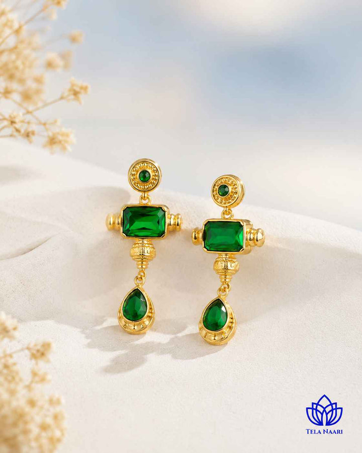 Gautami Gold Plated Green Tear Drop Stone Traditional Necklace Set