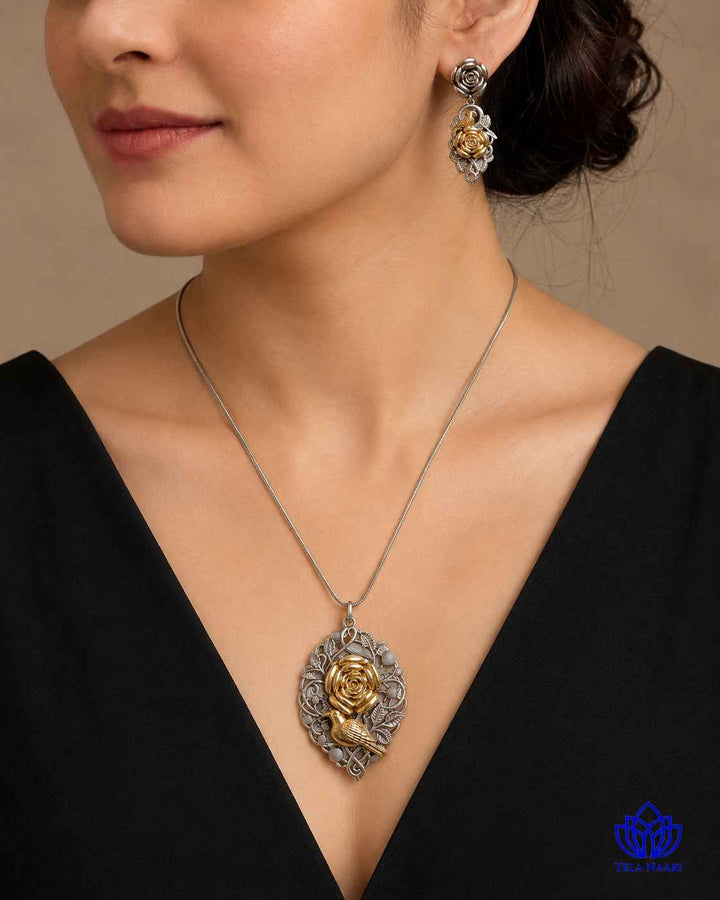 Kavya Dual Tone Rose Petal Necklace Set