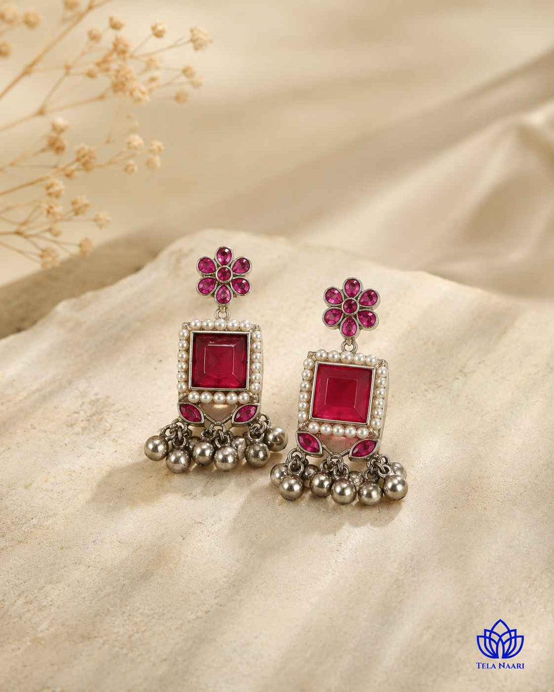 Juhi Silver Plated Red Stone Necklace Set