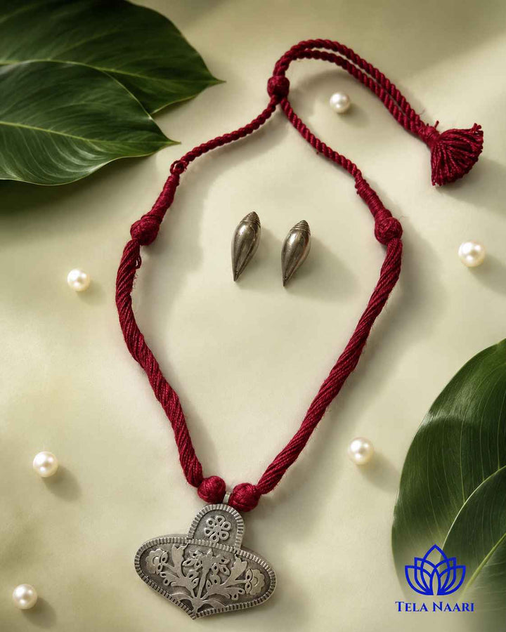 Charu Silver Plated Red Thread Necklace Set