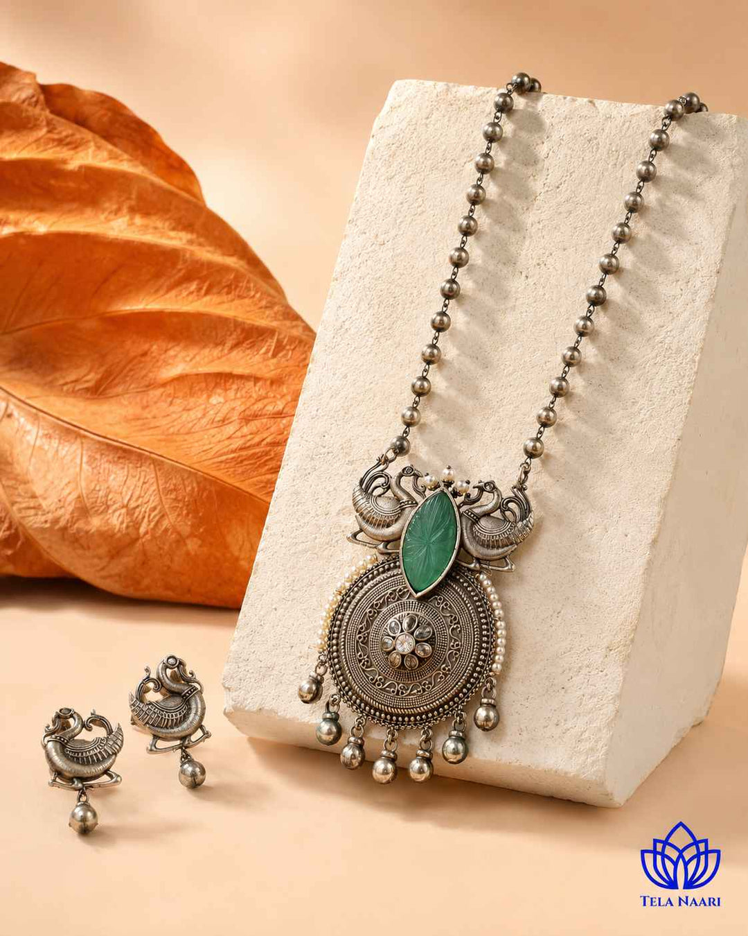 Anika Silver Plated Green Stone Necklace Set