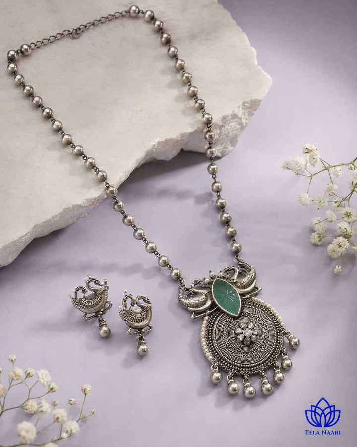 Anika Silver Plated Green Stone Necklace Set