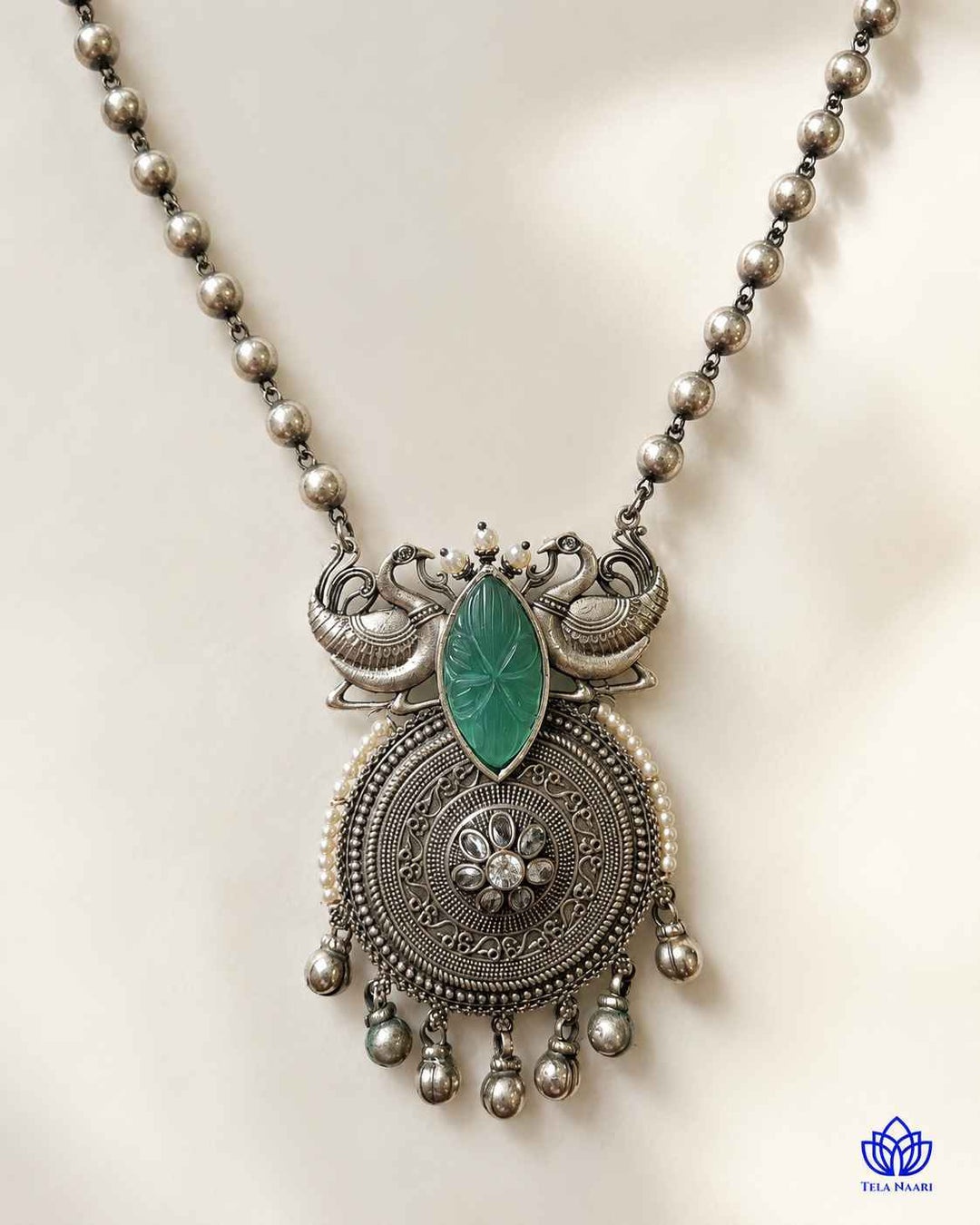 Anika Silver Plated Green Stone Necklace Set