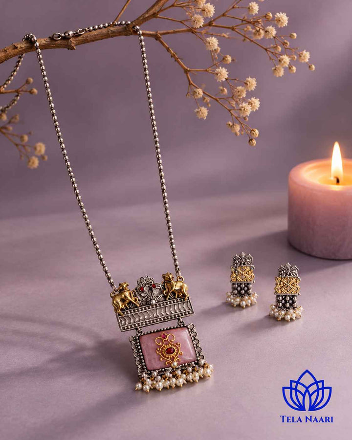 Rini Dual Tone Pink Necklace Set