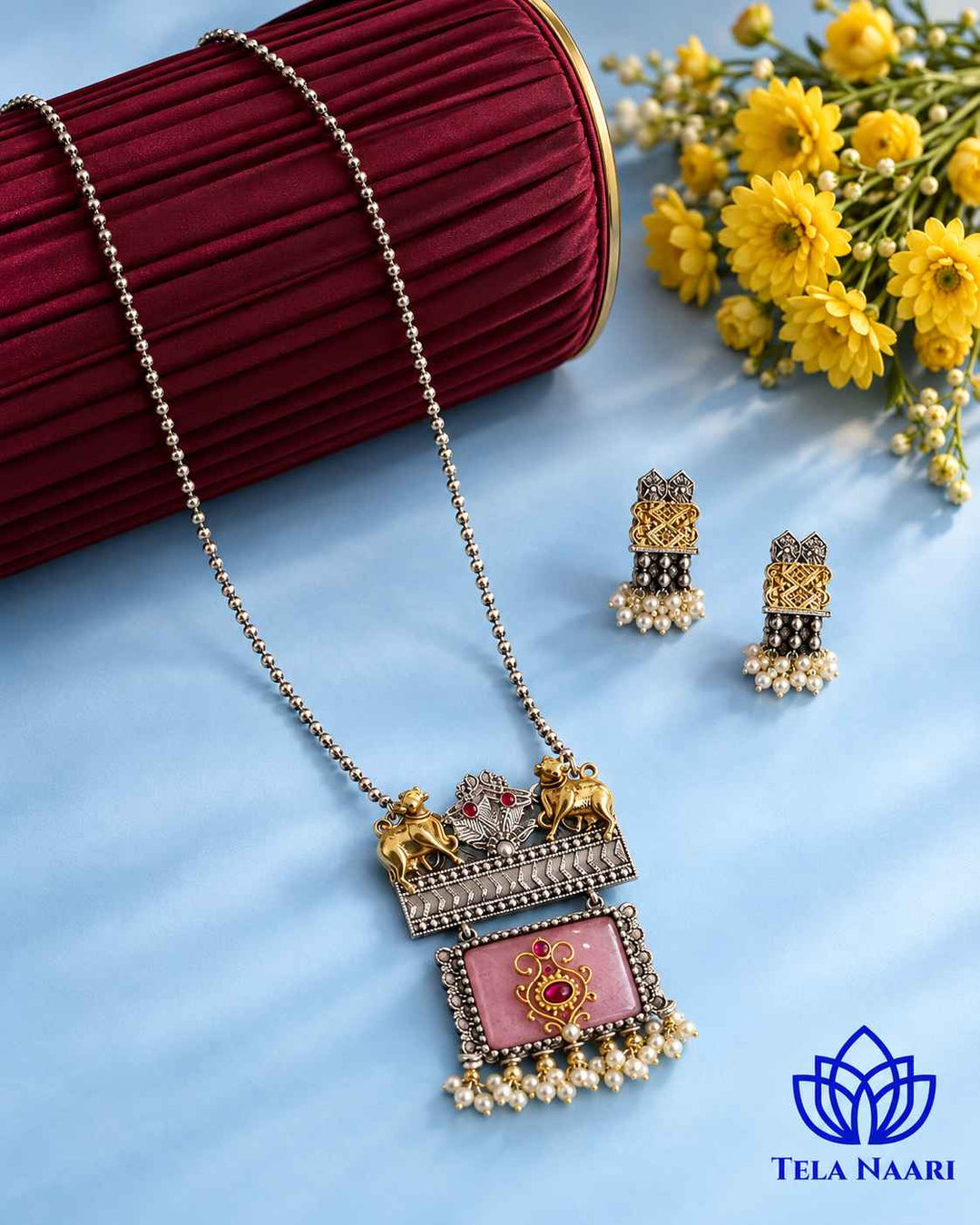 Rini Dual Tone Pink Necklace Set