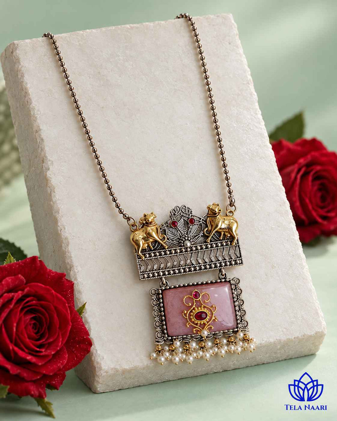 Rini Dual Tone Pink Necklace Set