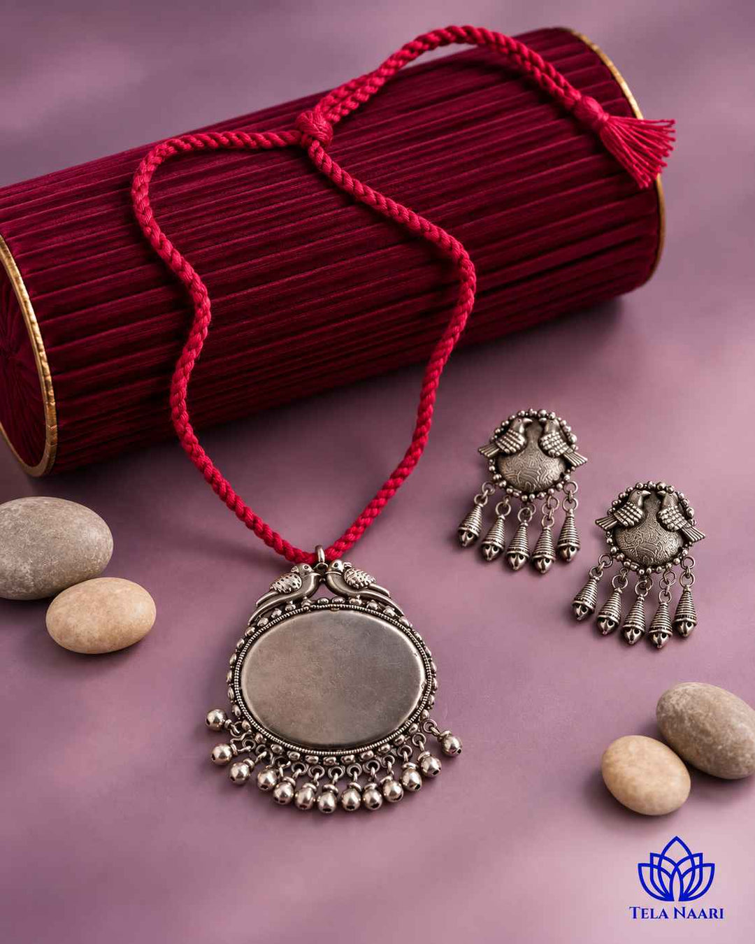 Sarayu Silver Plated Red Thread Necklace Set