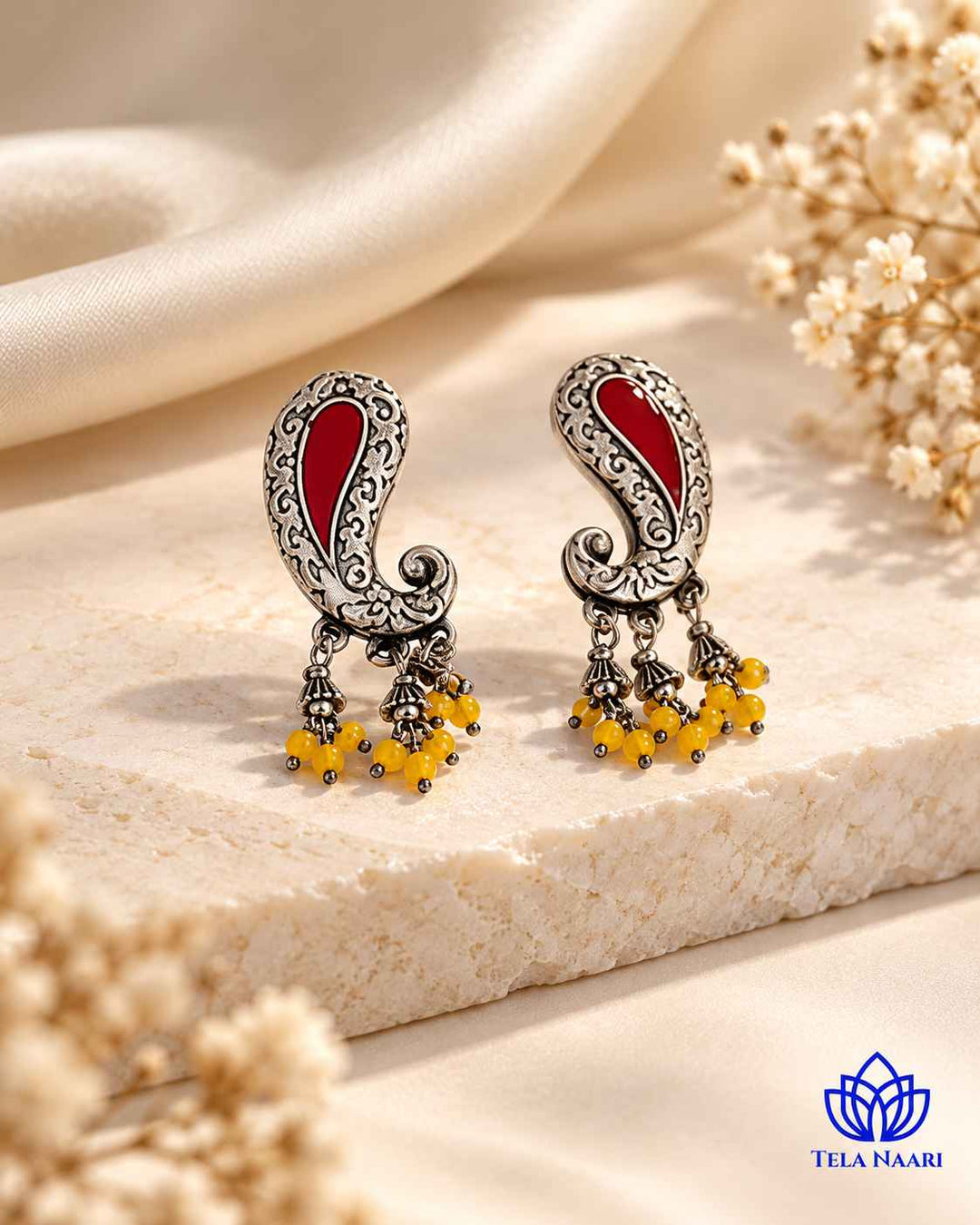 Latika Silver Plated Red Peacock Necklace Set