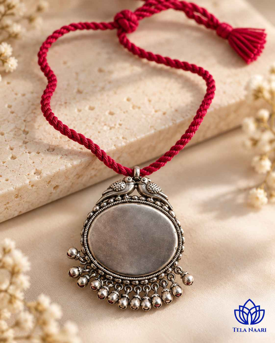 Sarayu Silver Plated Red Thread Necklace Set