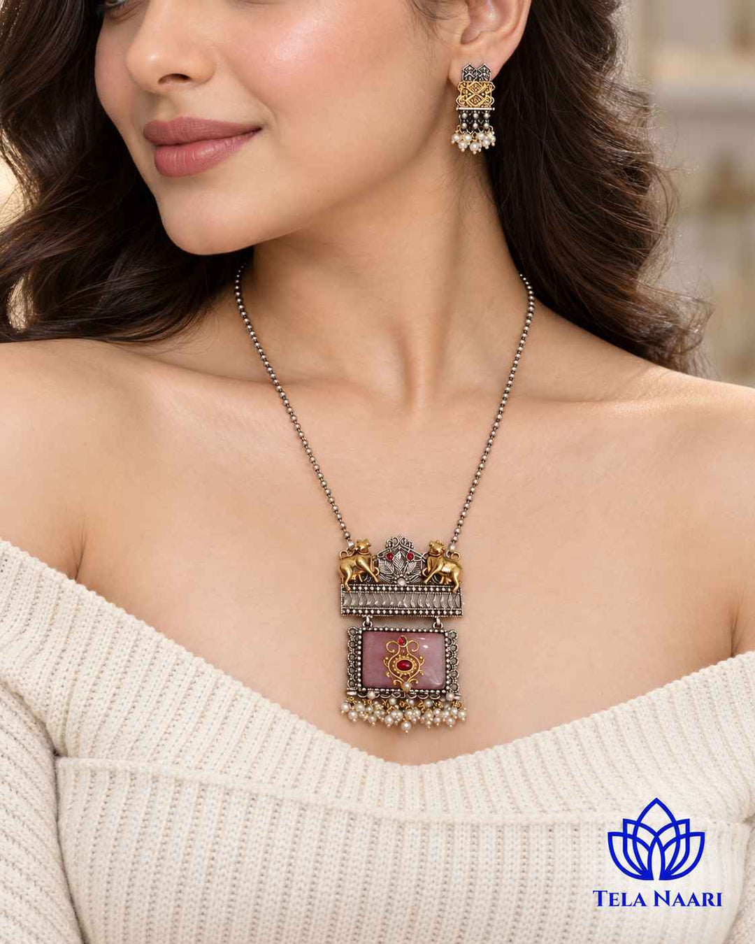 Rini Dual Tone Pink Necklace Set