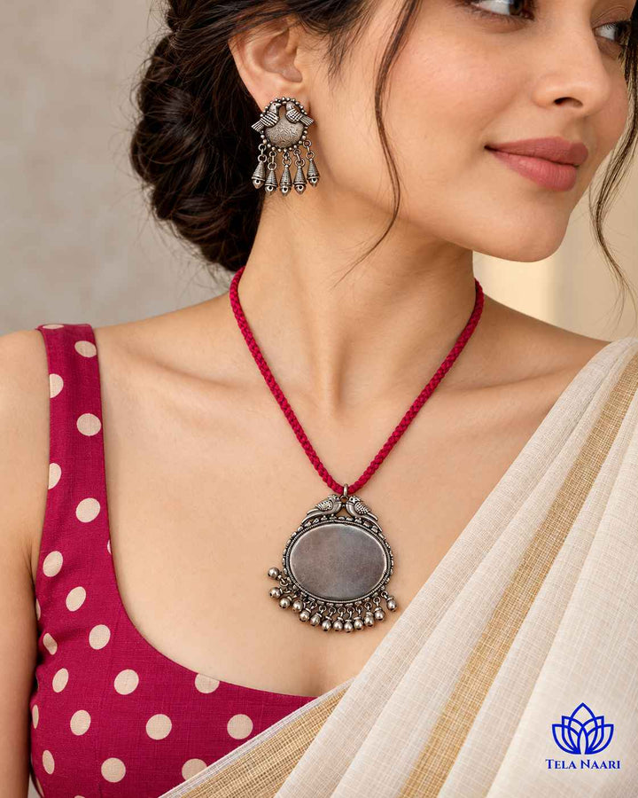 Sarayu Silver Plated Red Thread Necklace Set