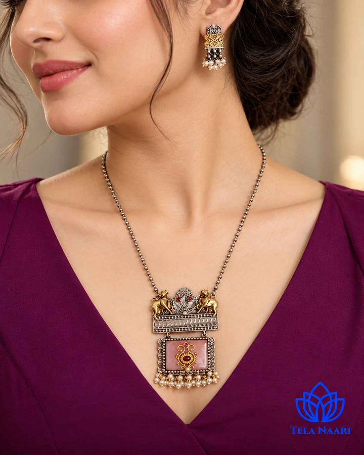 Rini Dual Tone Pink Necklace Set