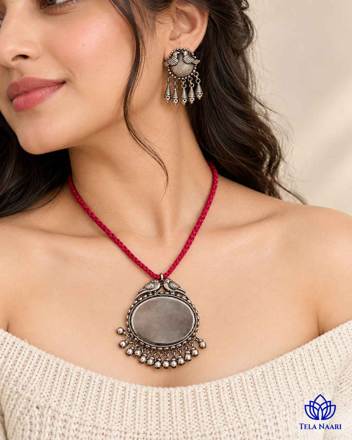 Sarayu Silver Plated Red Thread Necklace Set